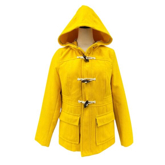 Old Navy Y2K 2012 Bright Yellow Felt Toggle Hooded Winter Peacoat - Picture 1 of 12